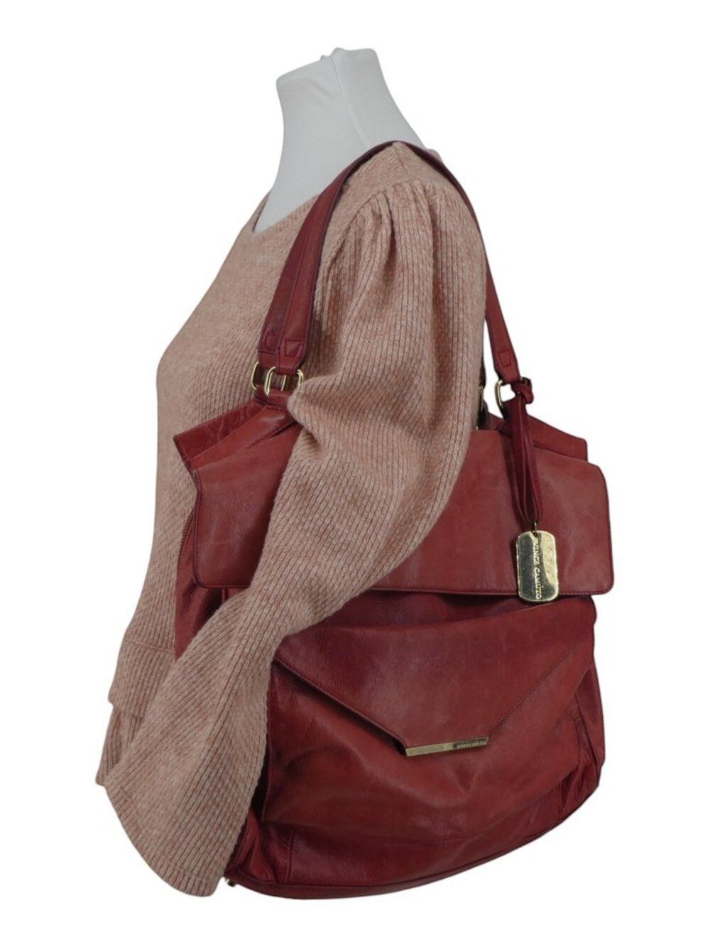 Vince Camuto Red Leather Shoulder Bag Satchel Tote Crossbody Purse - Picture 2 of 14
